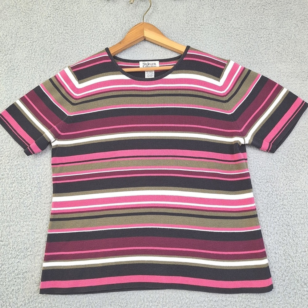 Vintage Style &‎ Co Sweater Womens XL Black Pink Stripe Pullover Y2K
